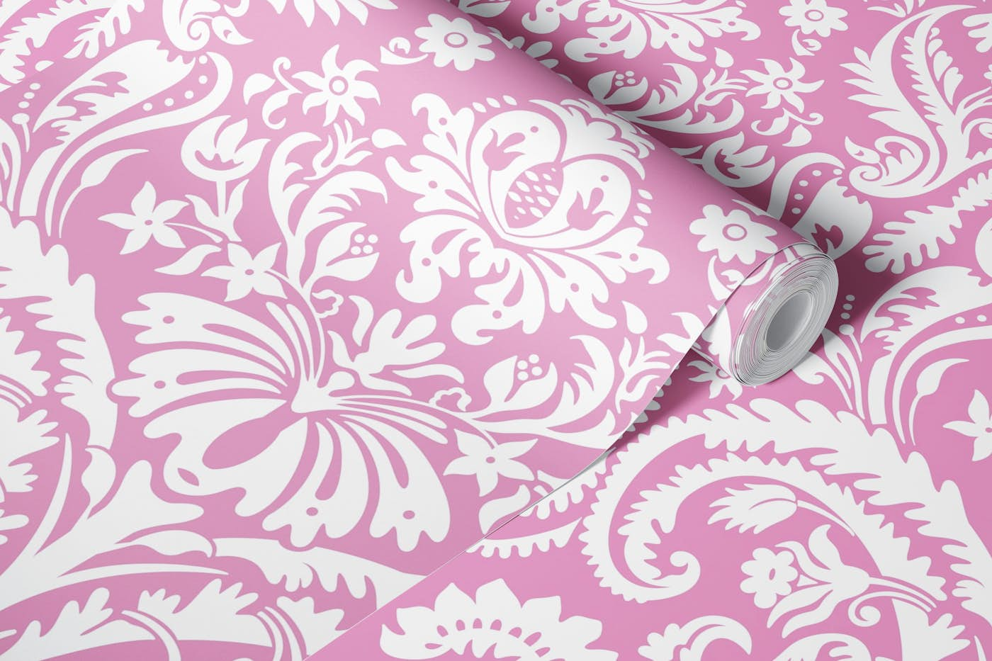 Damask Pattern 1 Dark Pink wallpaper roll