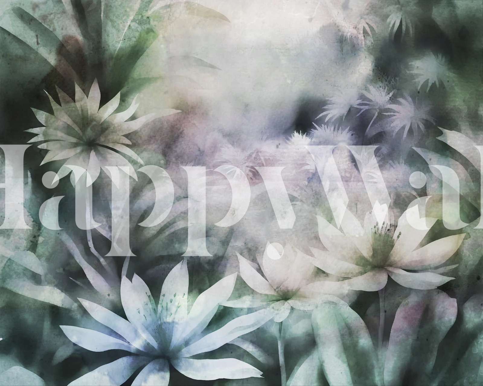 Mural de parede Moody Exotic Forest com folhagem etérea e ambiente enevoado para um interior dramático