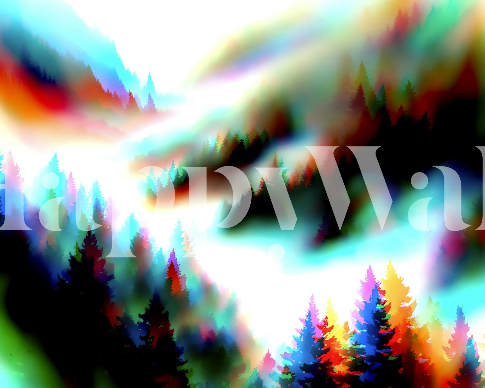 Abstract colorful forest with vibrant trees wallpaper