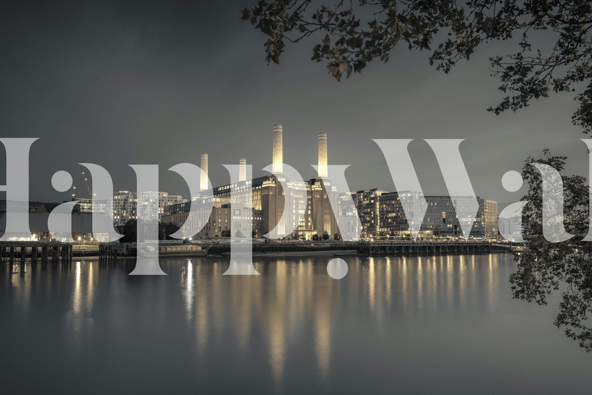 Battersea Power Station in black and white wallpaper