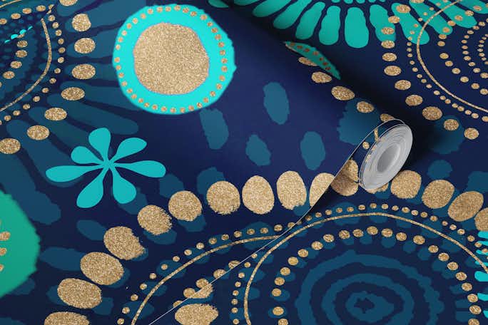 Opulent Rhapsody Of India Turquoise Teal Goldwallpaper roll