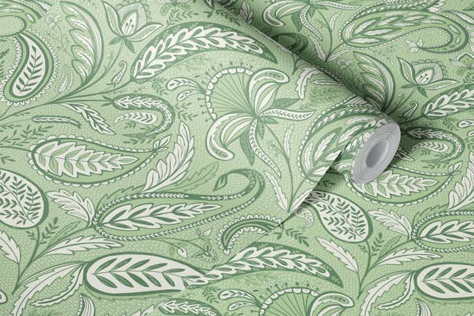 Welcoming paisley monochrome greenwallpaper roll