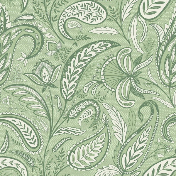 Welcoming paisley monochrome green
