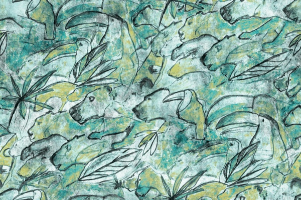 Stone age rainforest cave painting emerald