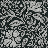Block print floral black and white wallpaper