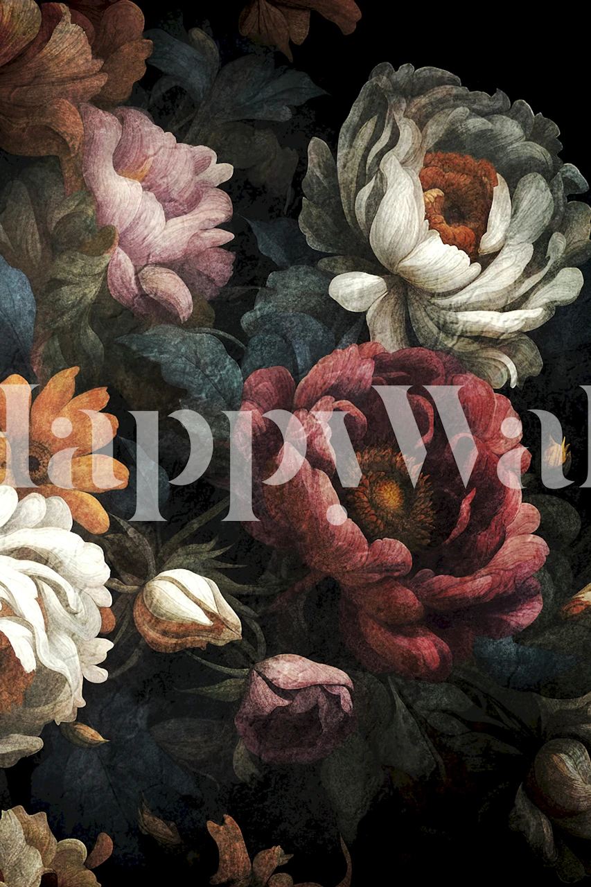 Moody Baroque Flower Art wallpaper in a room