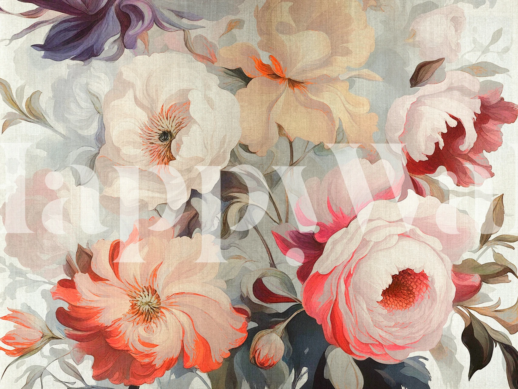 Large Baroque Flowers wall mural with soft pastel florals