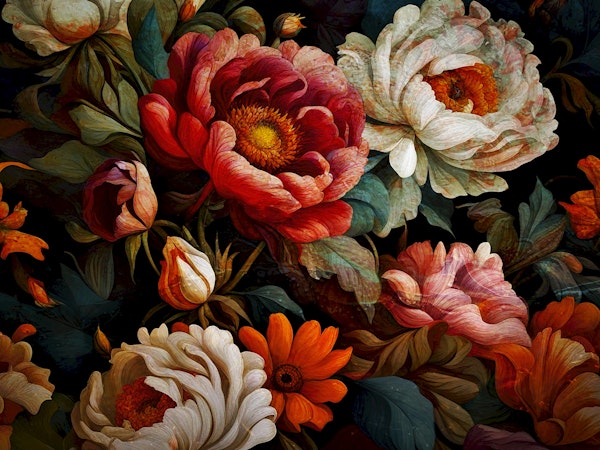 Moody Large Baroque Flowers