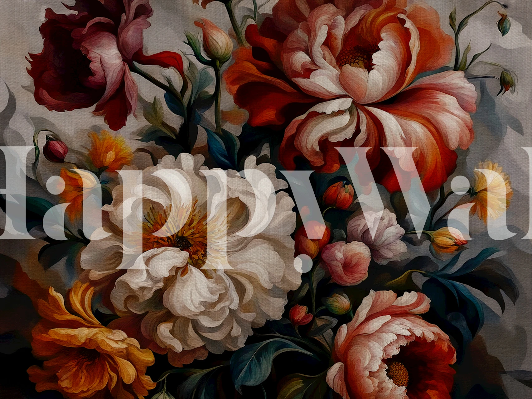 Floral wallpaper design featuring baroque flowers