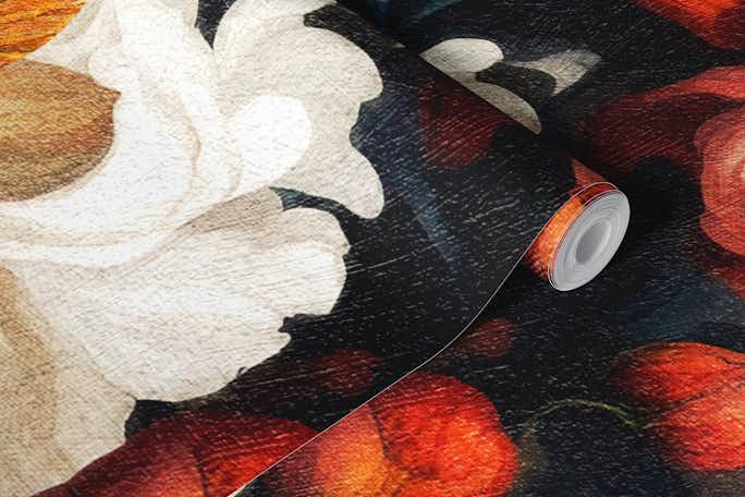 Moody Baroque Flowers Paintingwallpaper roll