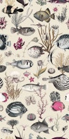 Oceania pattern in cream fuchsia olive wallpaper