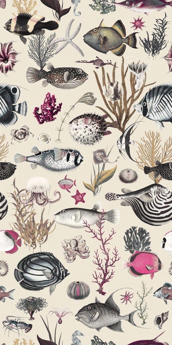 Oceania pattern in cream fuchsia olive