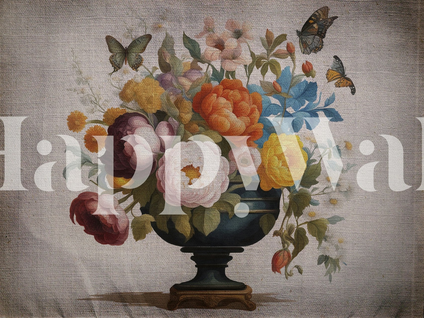 Papel pintado Moody Baroque Flower Canvas en una habitación