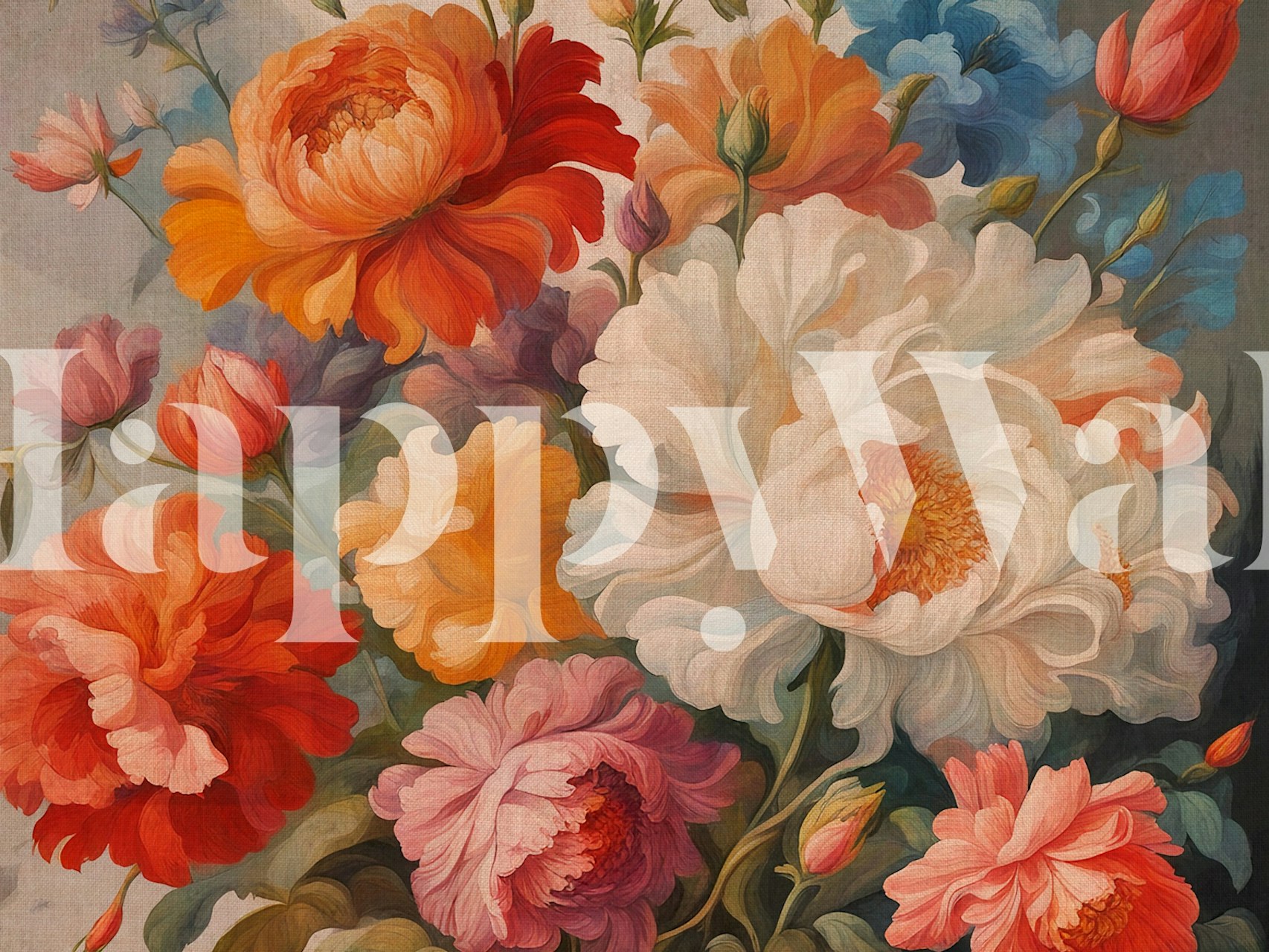 Moody baroque flower bouquet tapet i ett rum