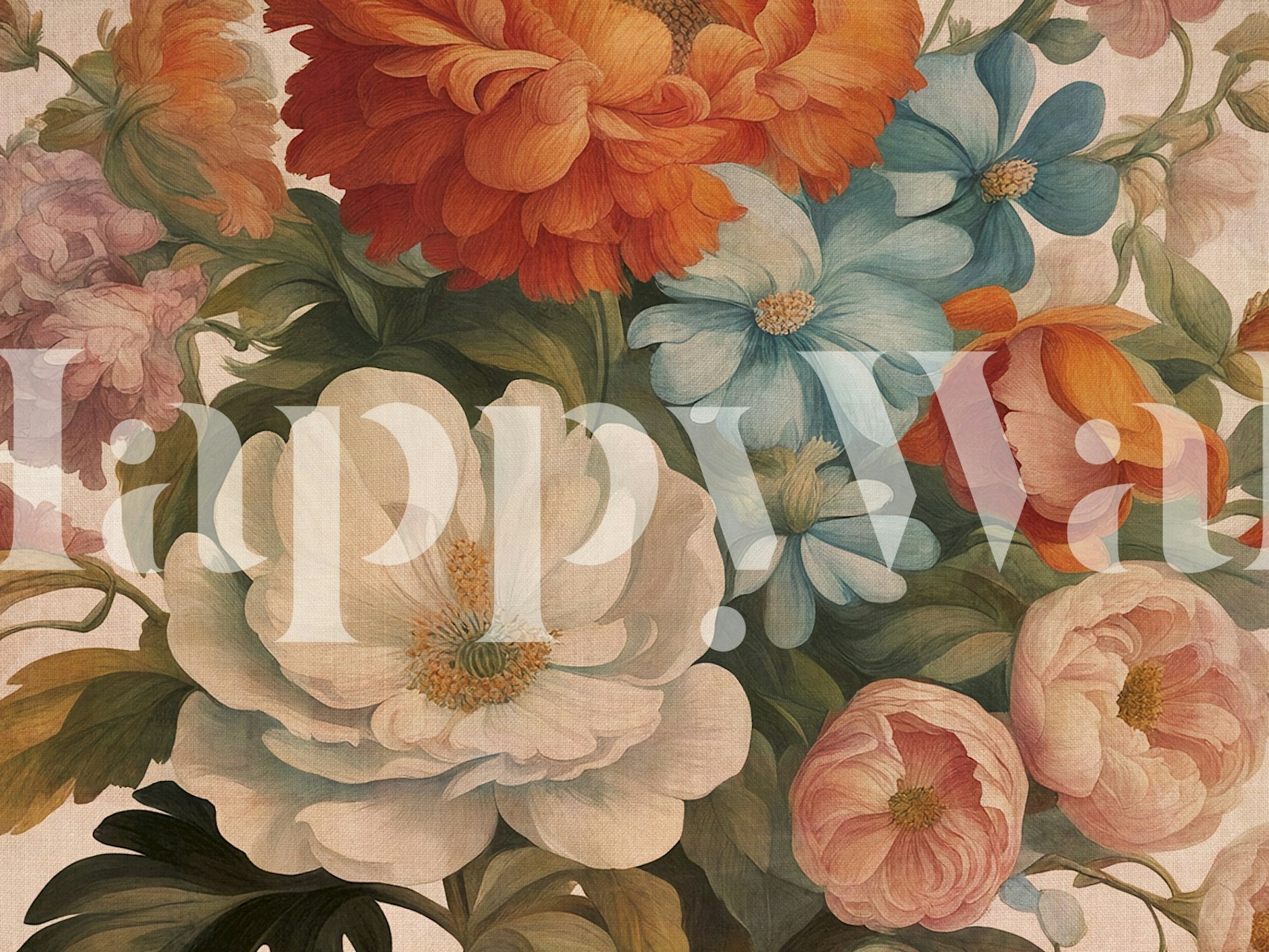 Antique Baroque Flowers wall mural with a bouquet of classic blooms in soft colors