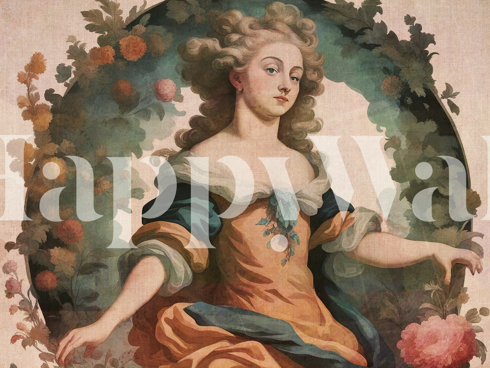 Classic floral print featuring pastel colors and a vintage style wallpaper