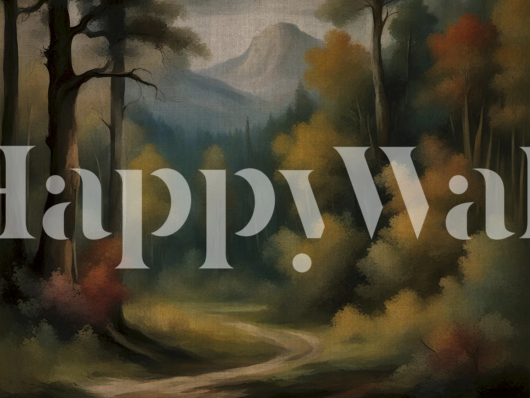 Forest landscape with muted colors, trees, and mountains wallpaper