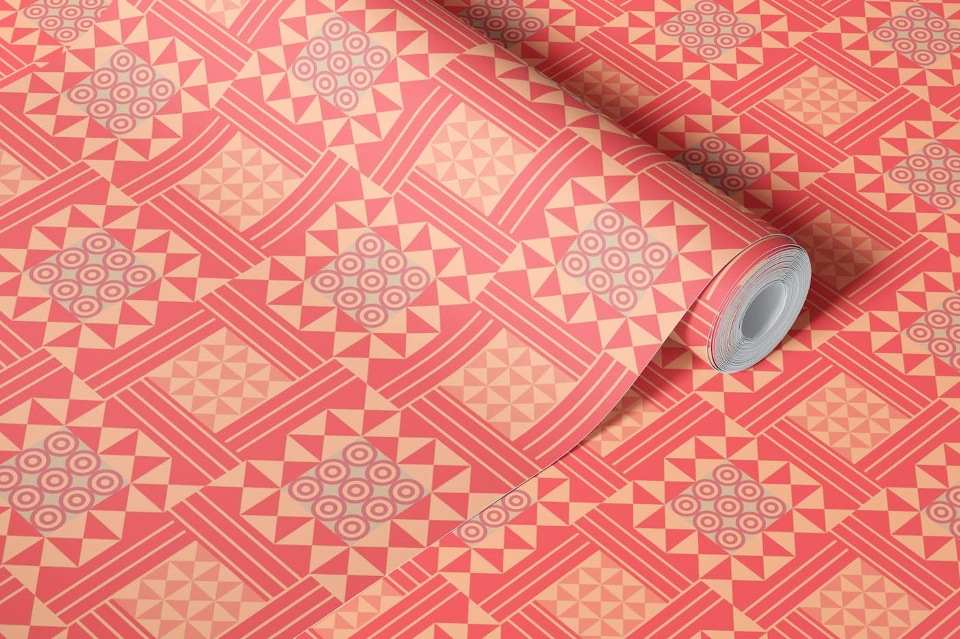 RAVENNA Geometric Tile Mosaic - Peach Fuzz 1 wallpaper roll