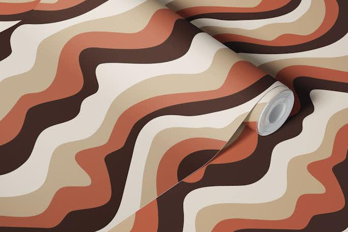 GOOD VIBRATIONS Mod Wavy Stripes Brown Beigewallpaper roll