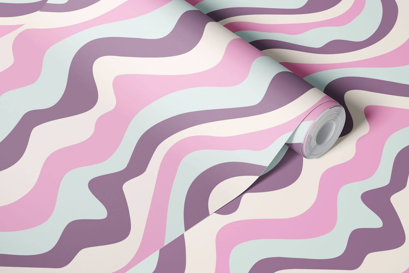 GOOD VIBRATIONS Mod Wavy Stripes Pink Plum wallpaper roll