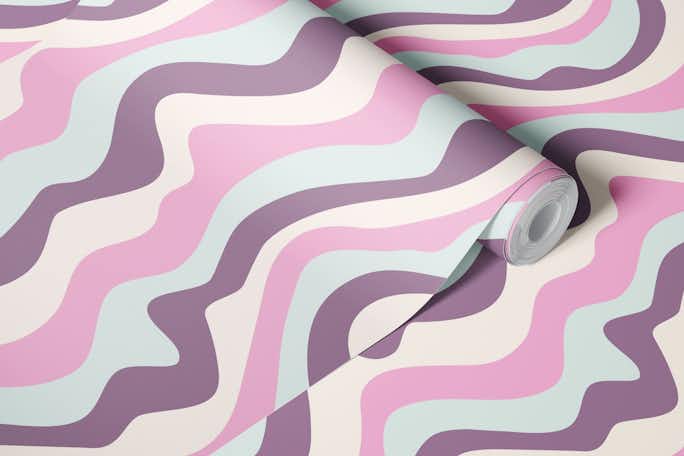 GOOD VIBRATIONS Mod Wavy Stripes Pink Plumwallpaper roll