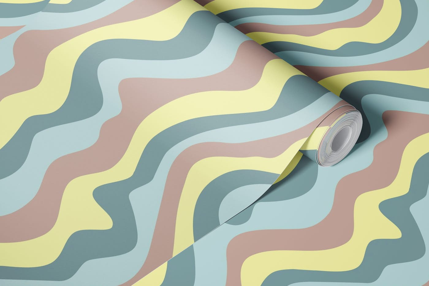 GOOD VIBRATIONS Mod Wavy Stripes Pine Mint wallpaper roll