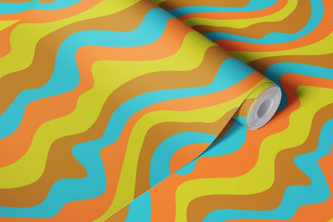 GOOD VIBRATIONS Mod Wavy Stripes Orange Limewallpaper roll