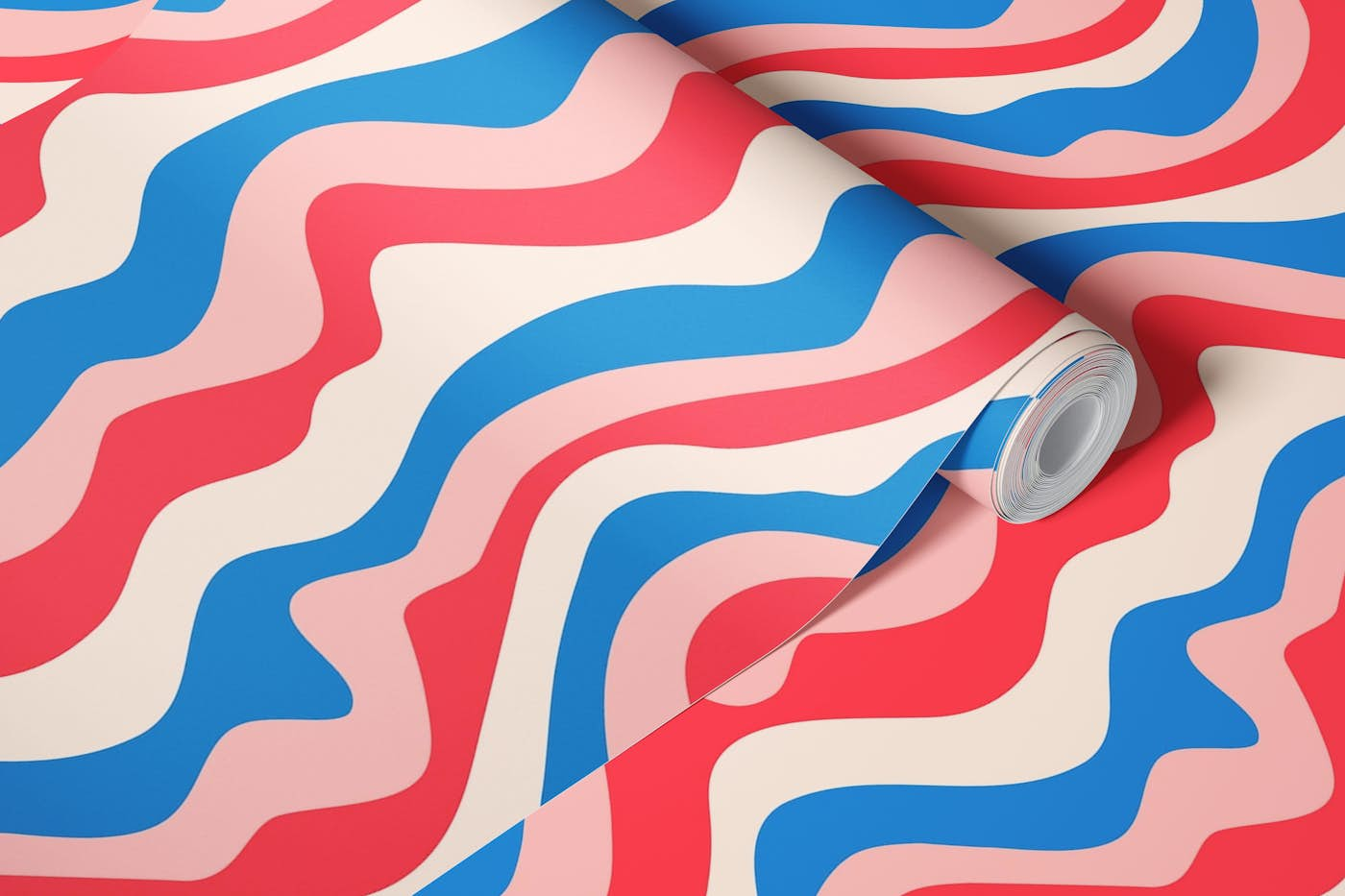 GOOD VIBRATIONS Mod Wavy Stripes Red Blue wallpaper roll