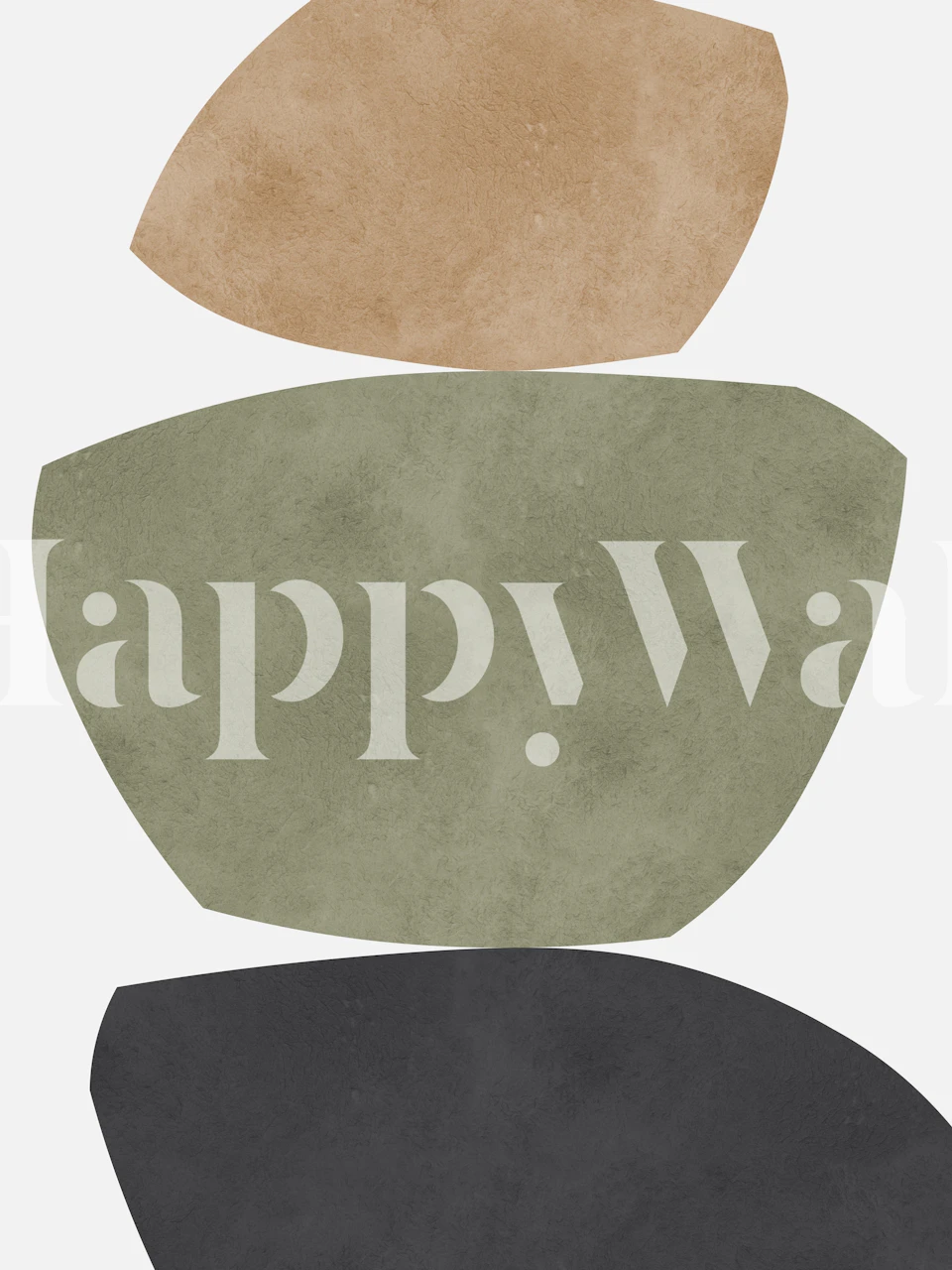 Abstract shapes in earthy tones: green, black, and beige wallpaper