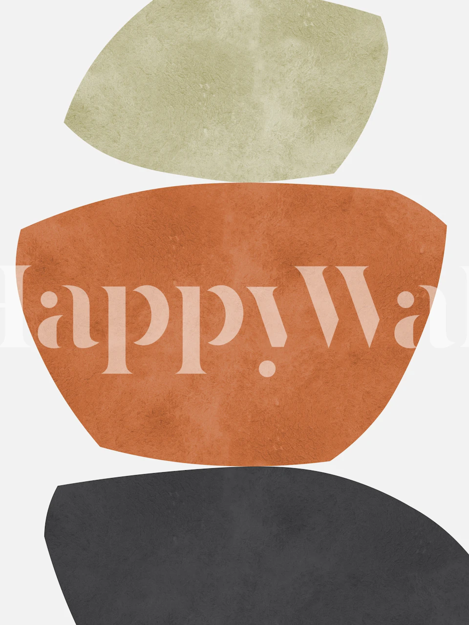 Abstract colorful rocks wall mural with shades of sage green, terracotta, and charcoal