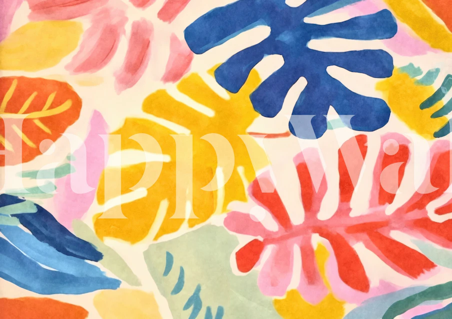 Fancy flowers Matisse style wallpaper displayed in a room