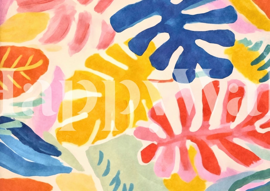 Fancy flowers Matisse style wallpaper displayed in a room