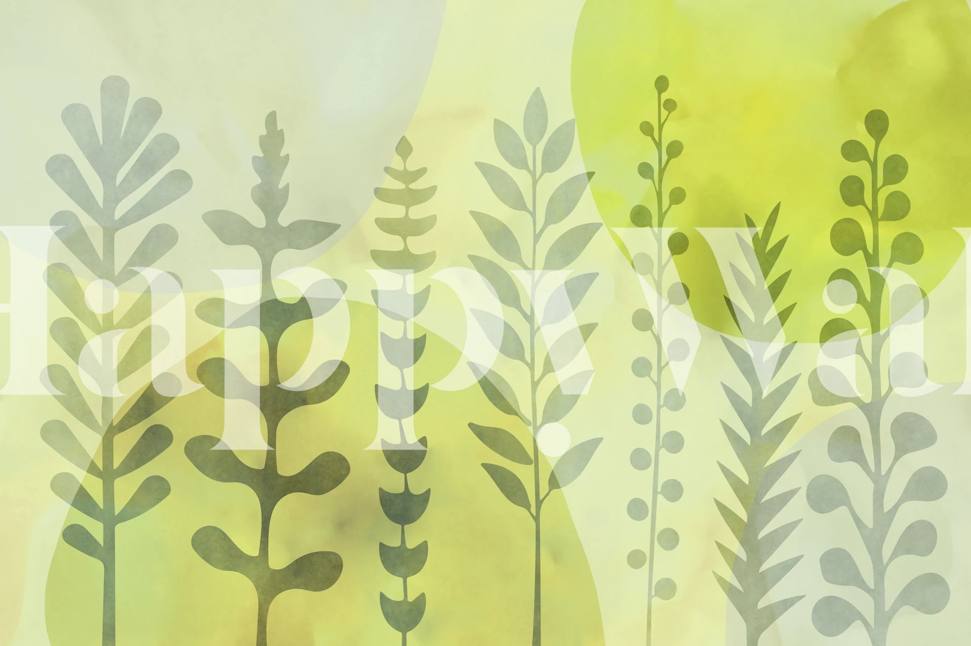 Whimsical lime green nature wallpaper in a room