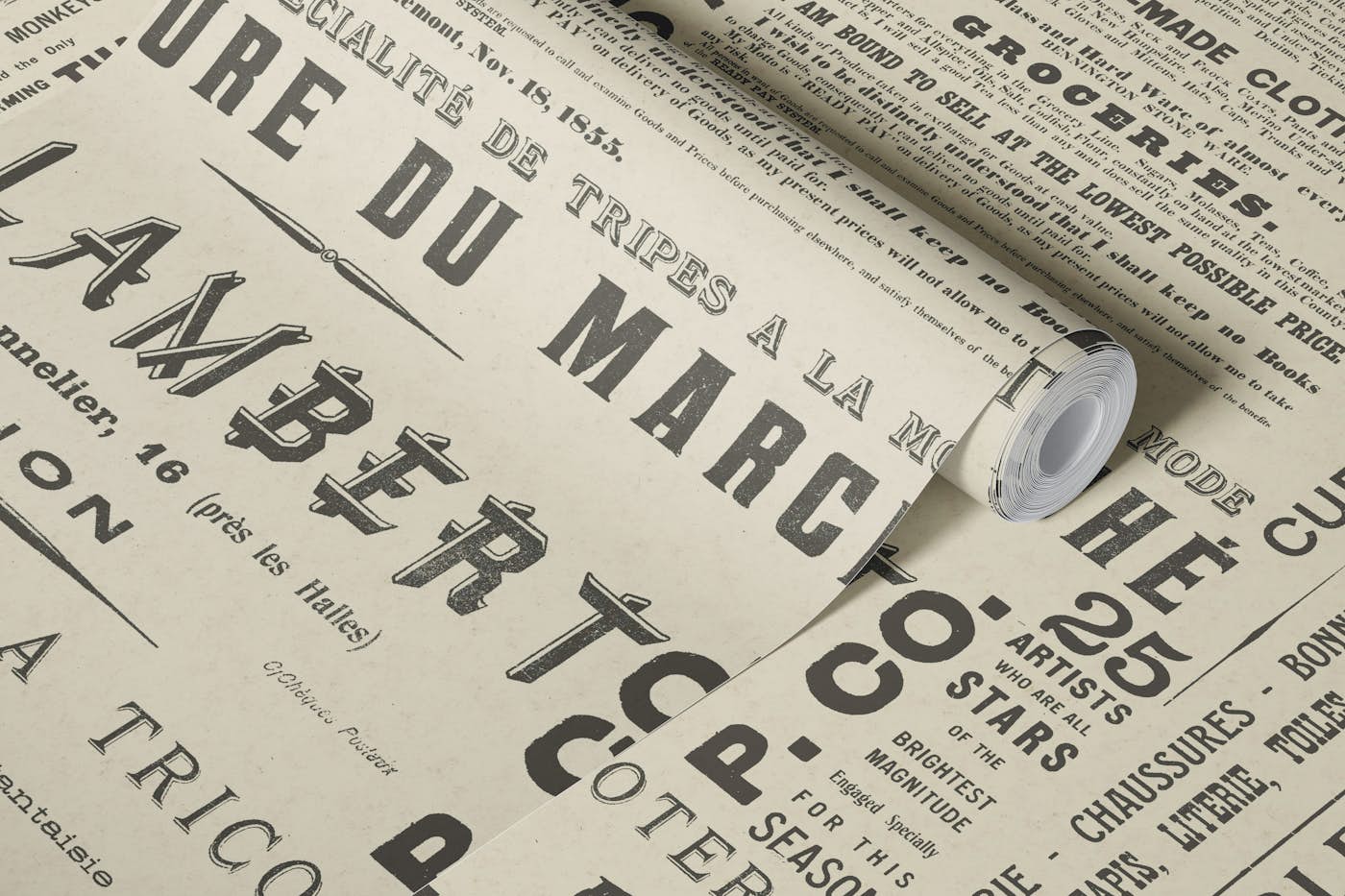 Old Print And News Typography Beige wallpaper roll