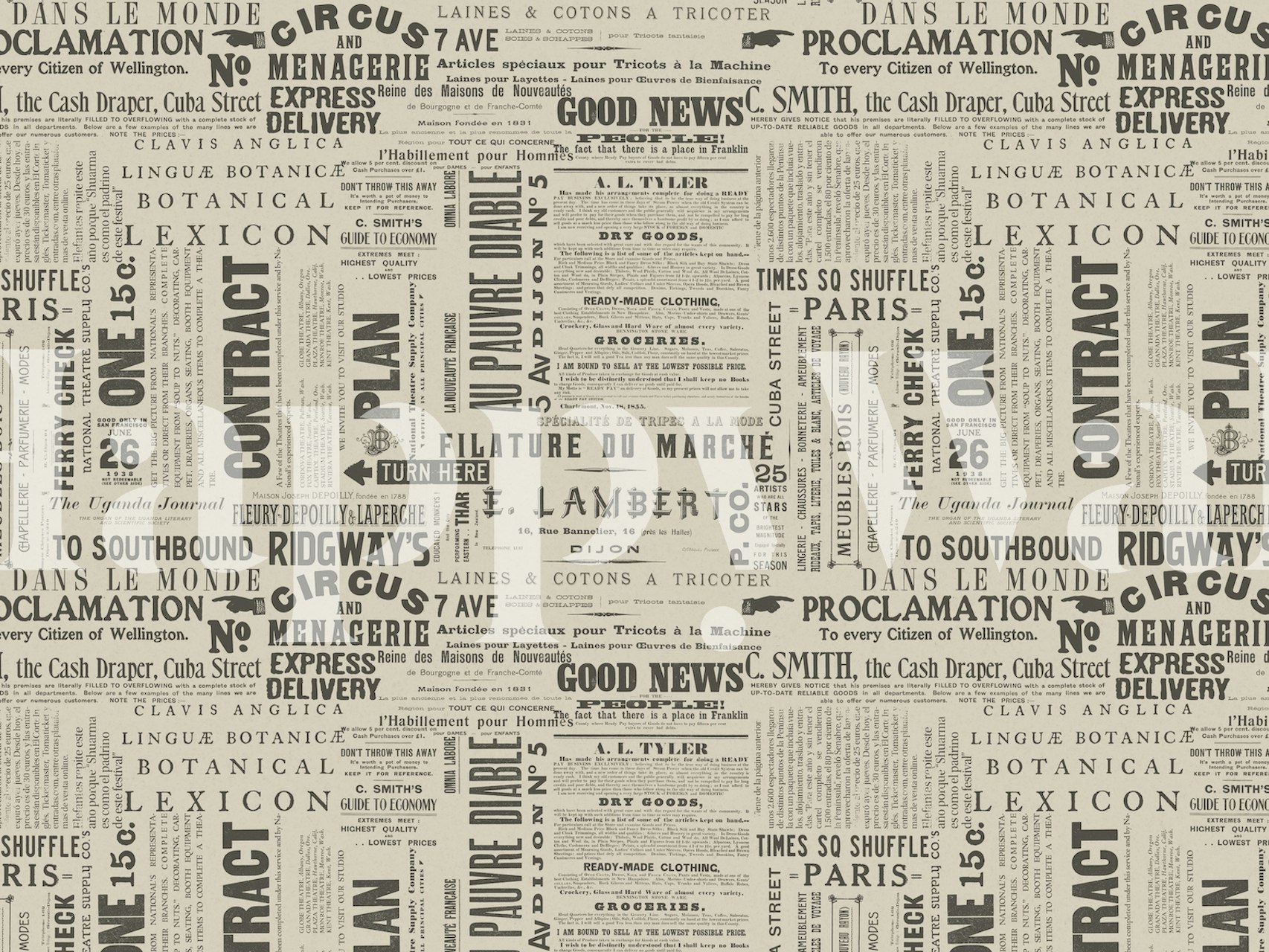 Old Print And News Typography Beige wallpaper design
