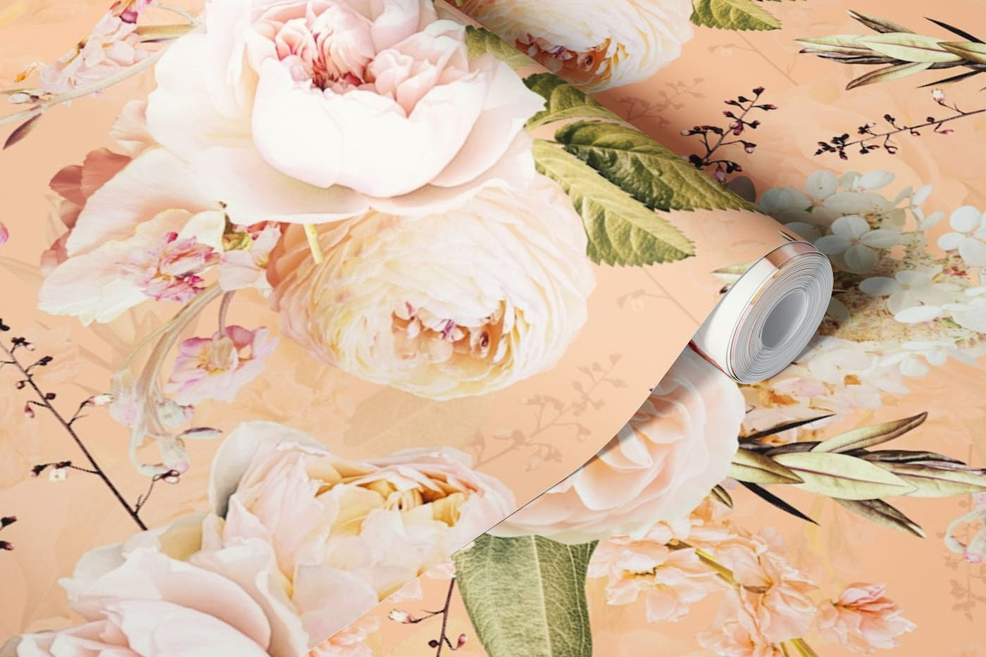 Peach Spring Flower Bouquets wallpaper roll