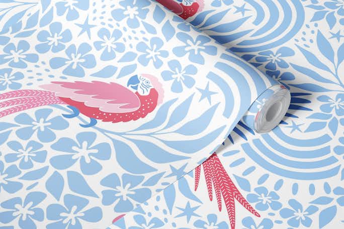 Parrot Fantasy - pink and bluewallpaper roll