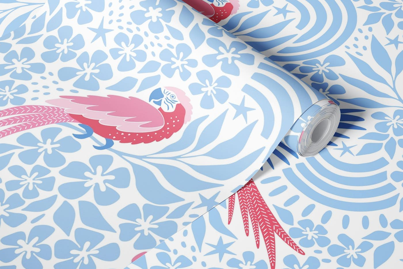 Parrot Fantasy - pink and blue wallpaper roll