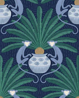 Sago Palm and Monkey - dark blue tapet