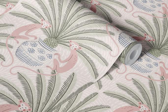 Sago Palm and Monkey - dusty pinkwallpaper roll