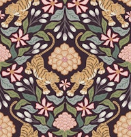 Tiger and Flowers - dark ταπετσαρία