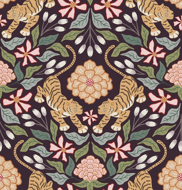Tiger and Flowers - dark