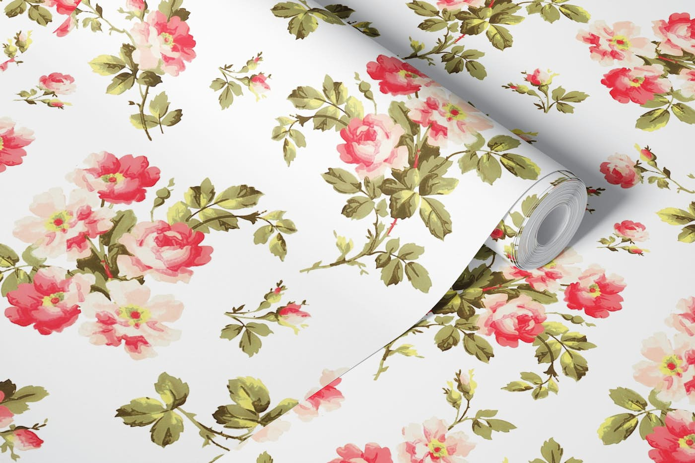 Scattered Rococo Chinoiserie Roses Flowers wallpaper roll