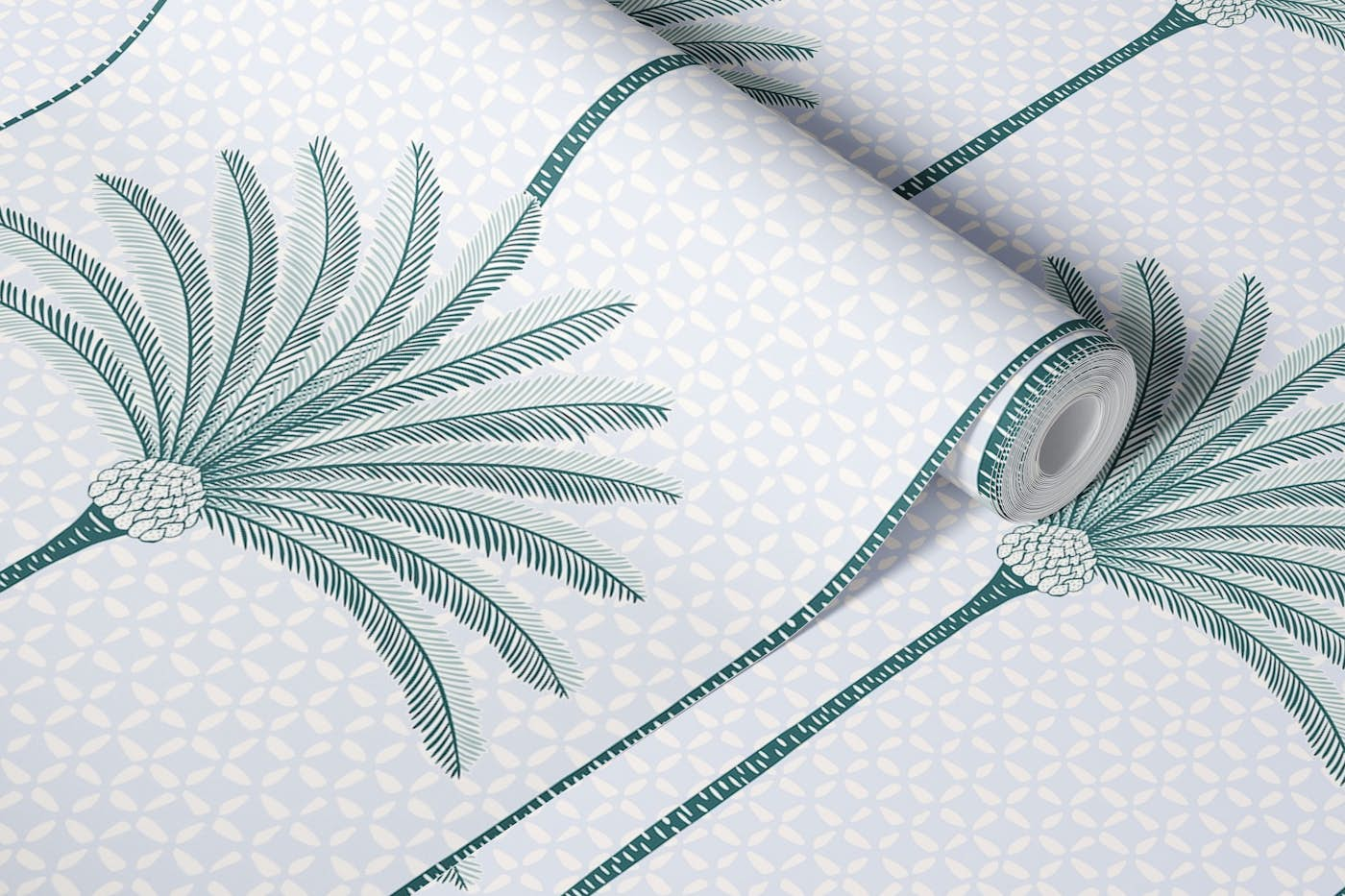 Palm Stripes - teal wallpaper roll