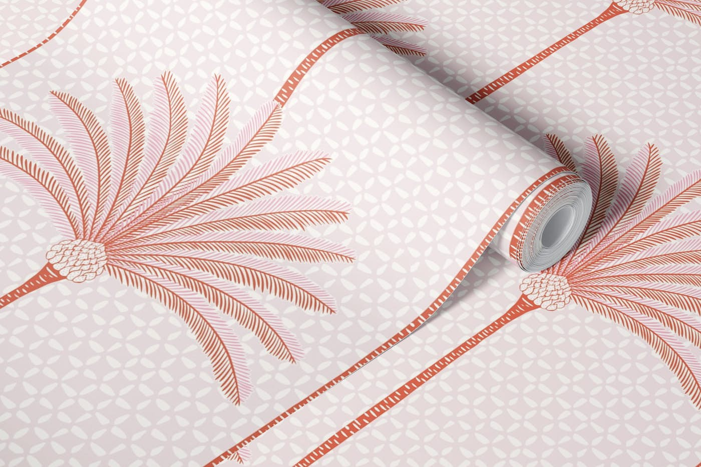 Palm Stripes - pink wallpaper roll