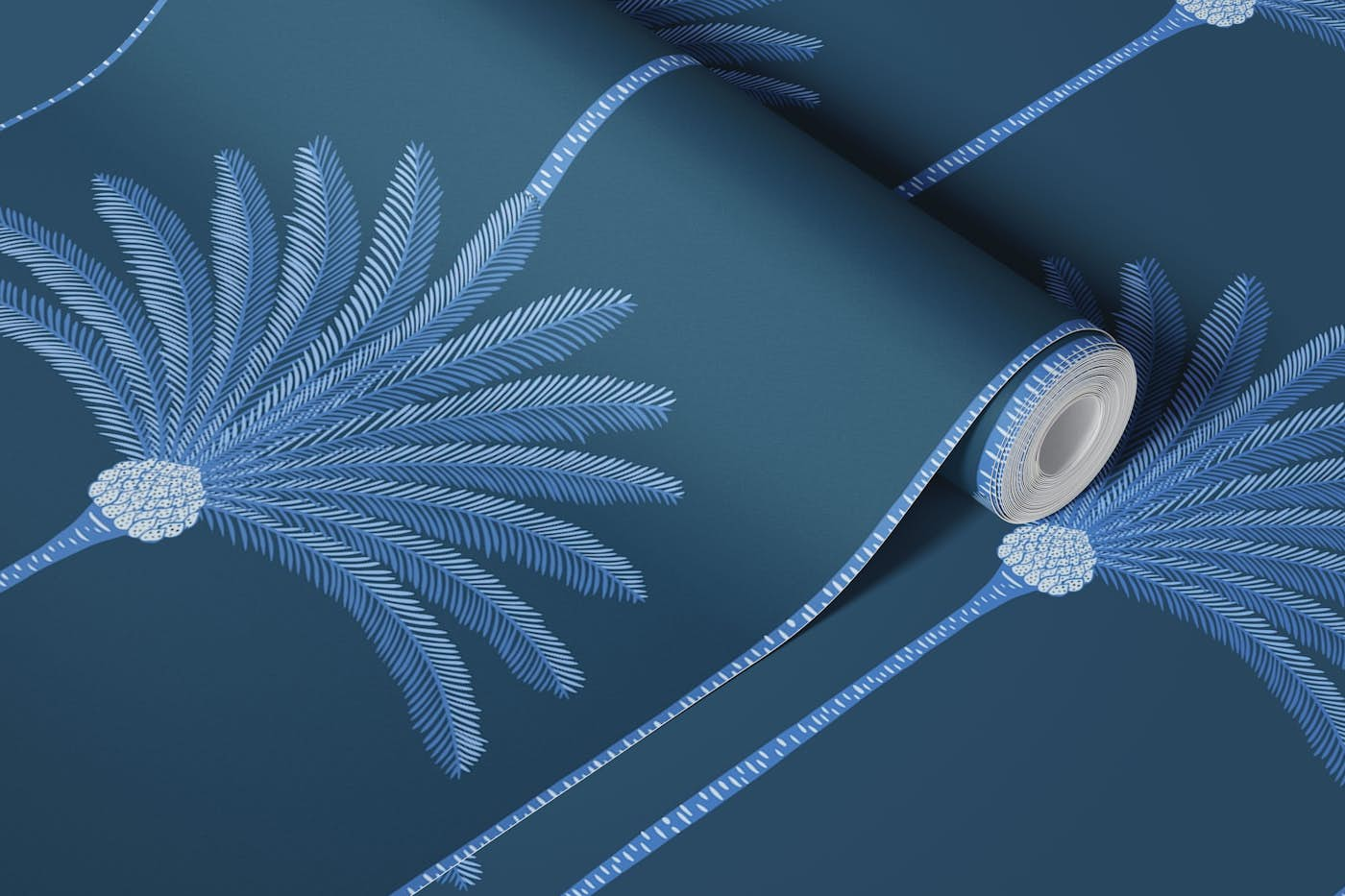 Palm Stripes - dark blue wallpaper roll