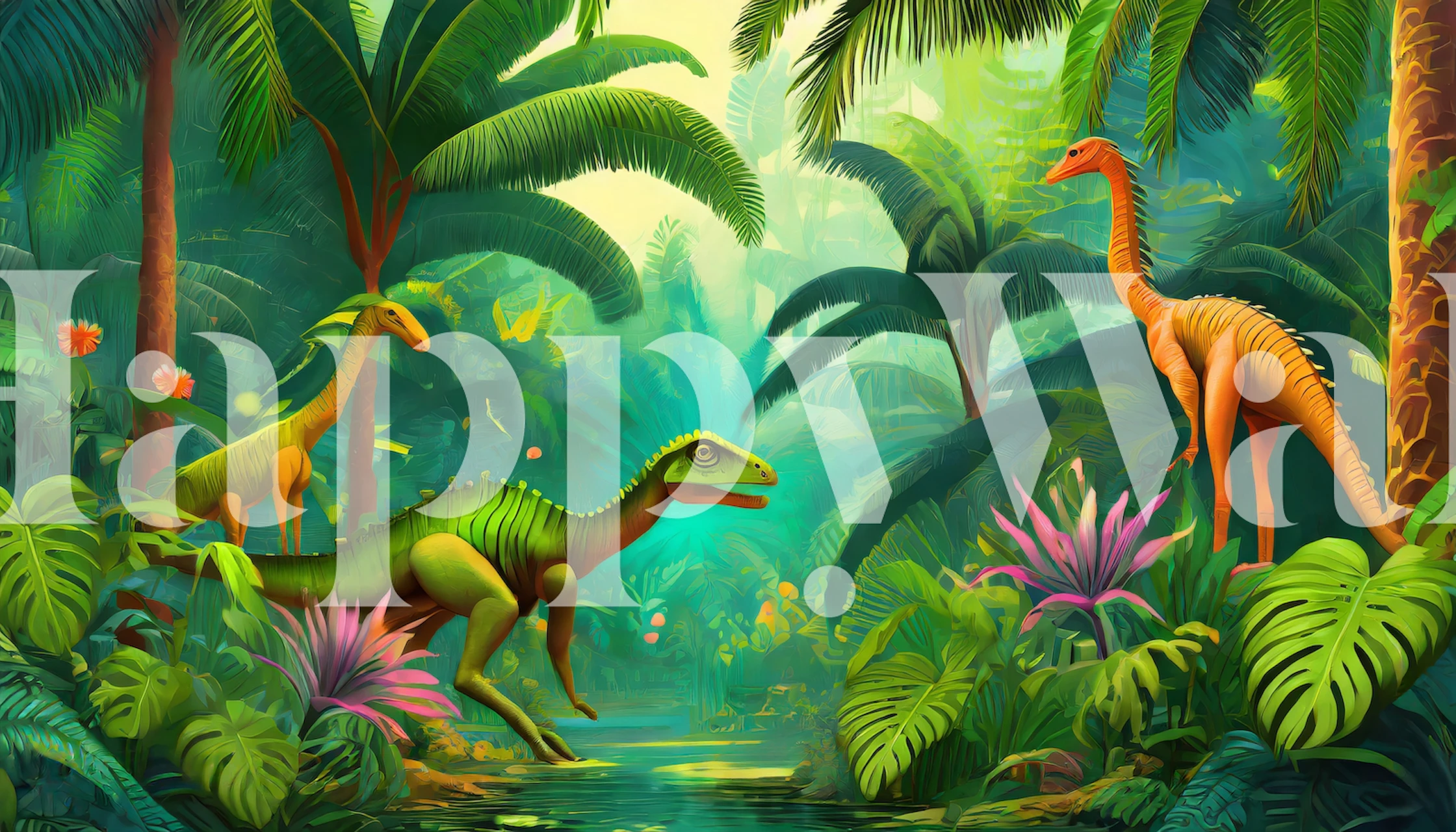 Dinosaur jungle wallpaper in a room