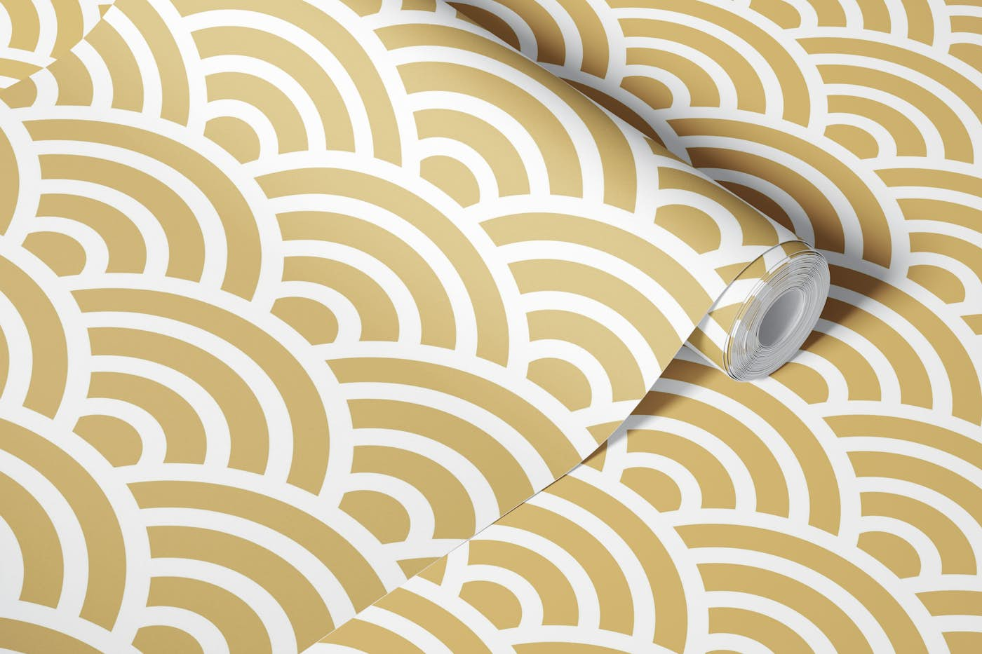 Seigaiha wave motif 2 Gold wallpaper roll