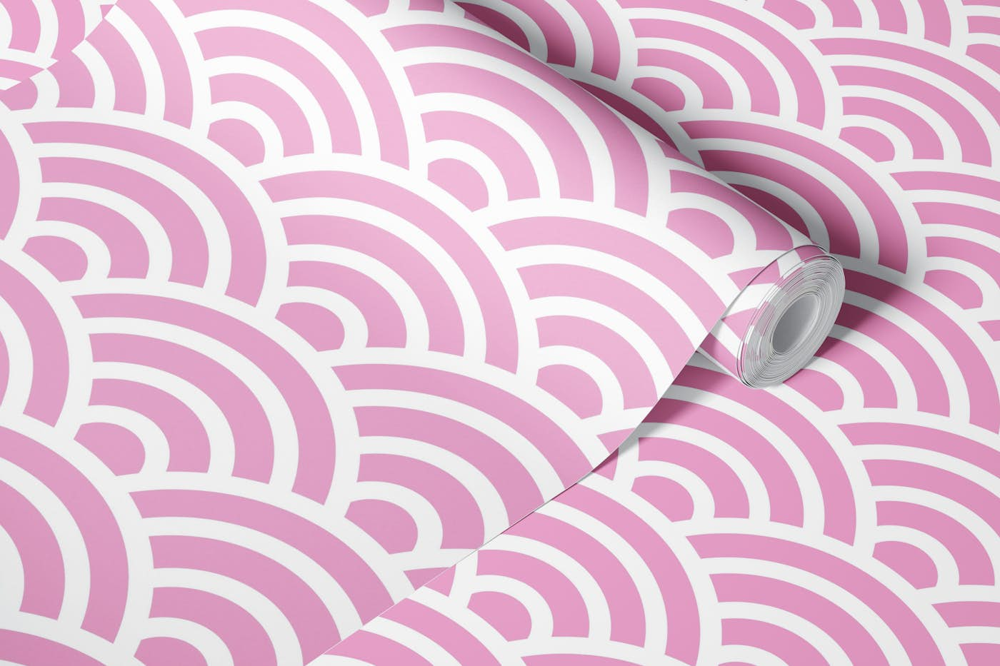 Seigaiha wave motif 3 Pink wallpaper roll