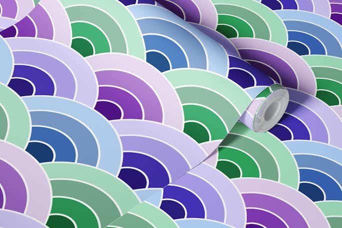 Seigaiha wave motif in Peacock Colorswallpaper roll